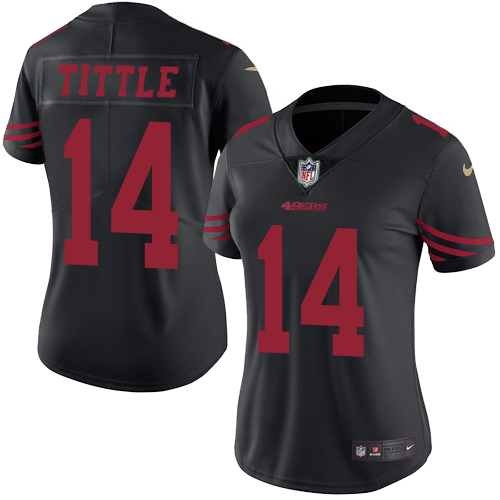 Women's Limited Y.A. Tittle Nike Jersey Black - #14 Rush NFL San Francisco 49ers